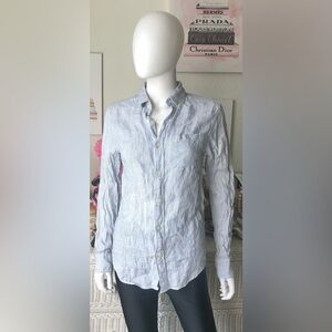 J. Crew Mercantile Button Down Shirt Linen Blue & White Pin Stripes Size XS